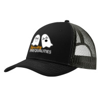 Spooky Inequalities Ghosts   Halloween Math Teacher Long Sleeve T Shir Pa Trucker Cap | Artistshot