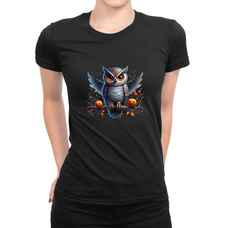 Halloween With A Handsome Owl Ladies Fitted T-Shirt by risedesignid | Artistshot