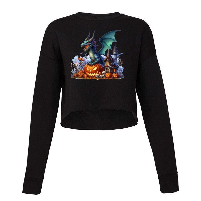 The Haunted Dragon's Ghostly Flight Cropped Sweater by risedesignid | Artistshot