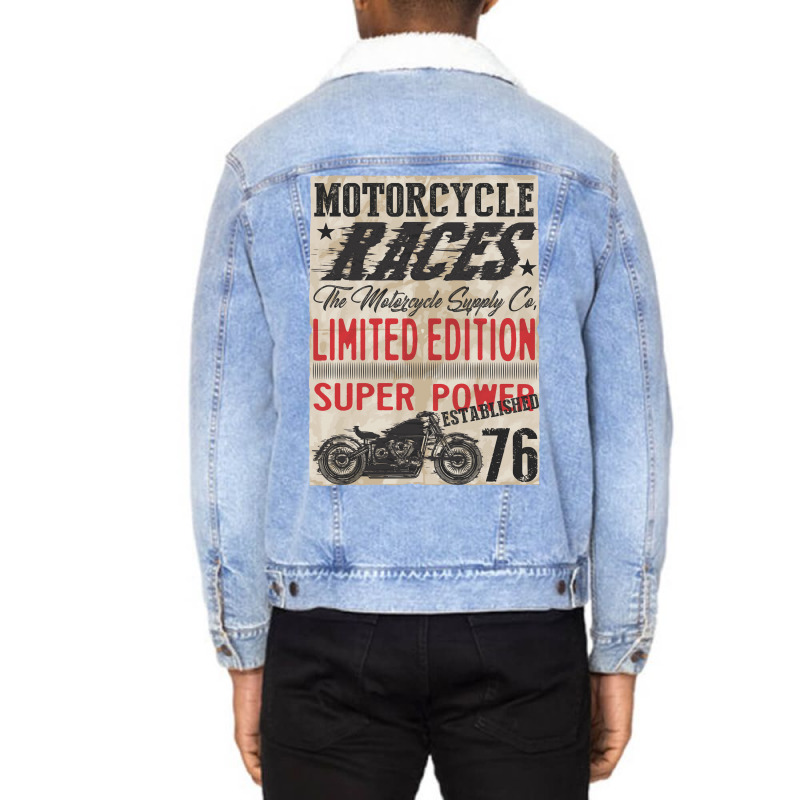 Motorcycle, Races, Limited Edition, Super Power Unisex Sherpa-Lined Denim Jacket by HILstore | Artistshot