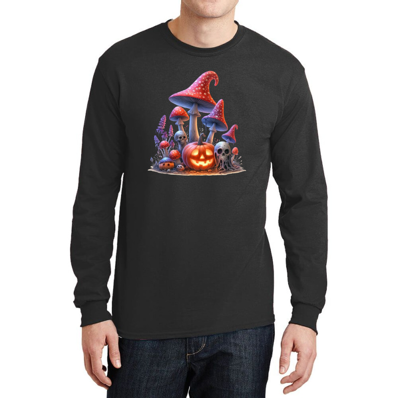 Mushroom Halloween Pumpkin Long Sleeve Shirts by risedesignid | Artistshot