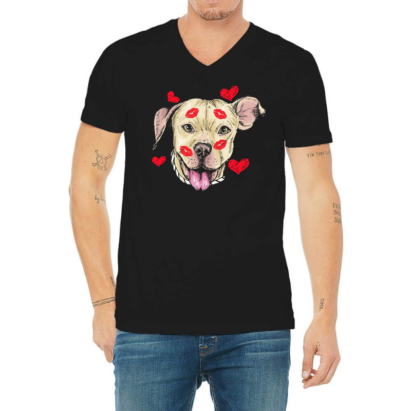 Valentines Day T  Shirt Cute Pitbull Dog Hearts Funny Valentine's Day V-neck Tee | Artistshot