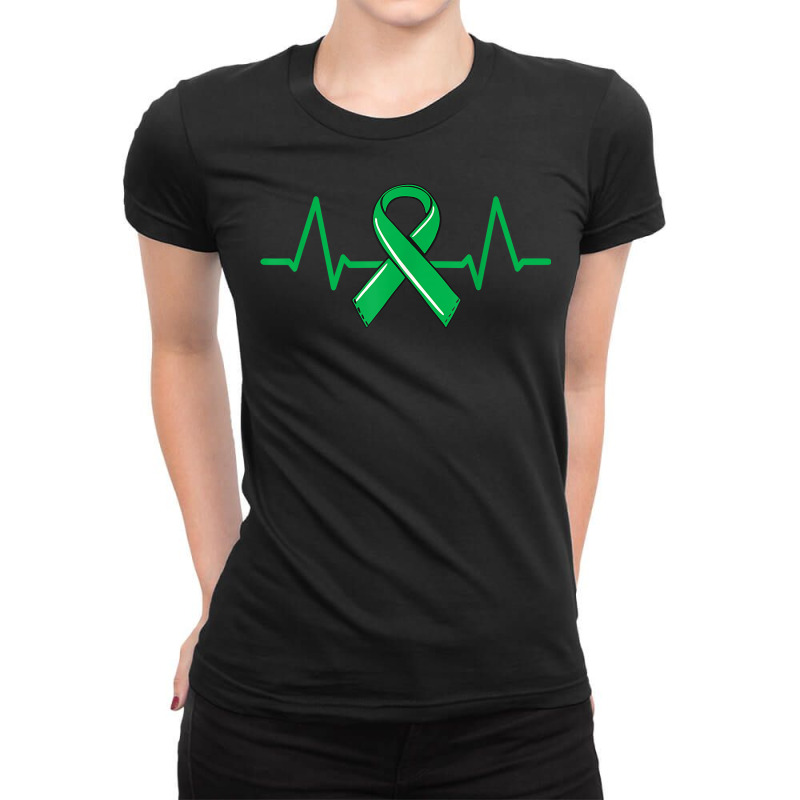 Kidney Donor Heartbeat Tee Organ Green Ribbon Awareness T Shirt Ladies Fitted T-Shirt by adam.troare | Artistshot