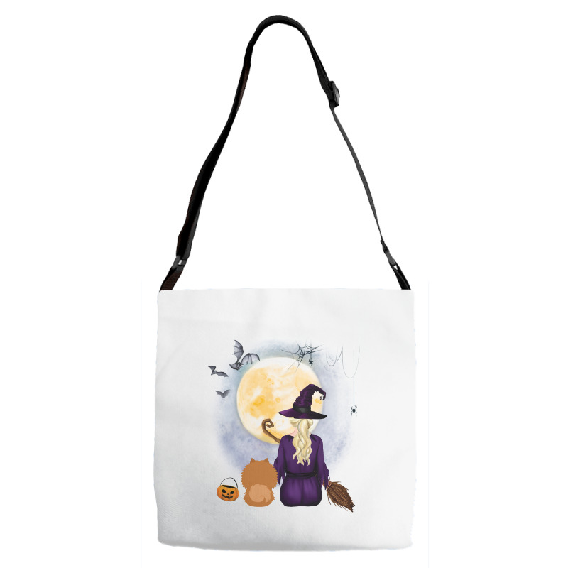 Chow Shepherd  Dog  & Witch Hanging Witch Broom Best Friends Halloween Adjustable Strap Totes | Artistshot