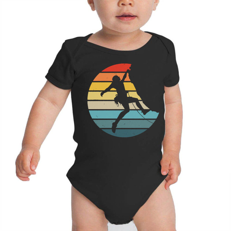 Bouldering T  Shirt Bouldering Silhouette On A Distressed Retro Sunset Baby Bodysuit | Artistshot