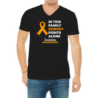 Leukemia T  Shirt In This Family Nobody Fights Alone Leukemia Awarenes V-neck Tee | Artistshot