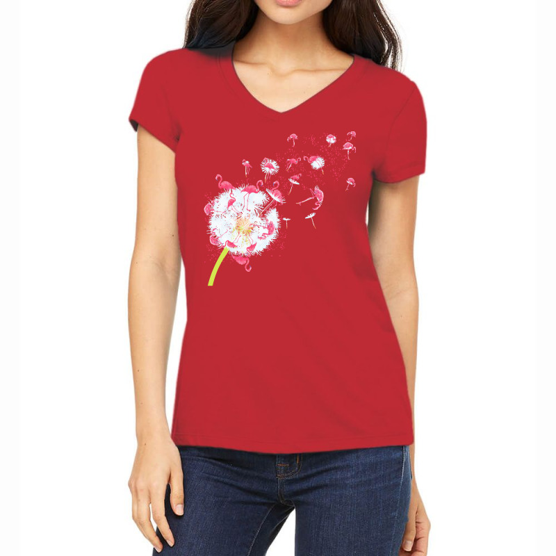 Dandelion T  Shirt Dandelion Flamingo Cute Flamingos T  Shirt Women's V-Neck T-Shirt by myrtie71155 | Artistshot