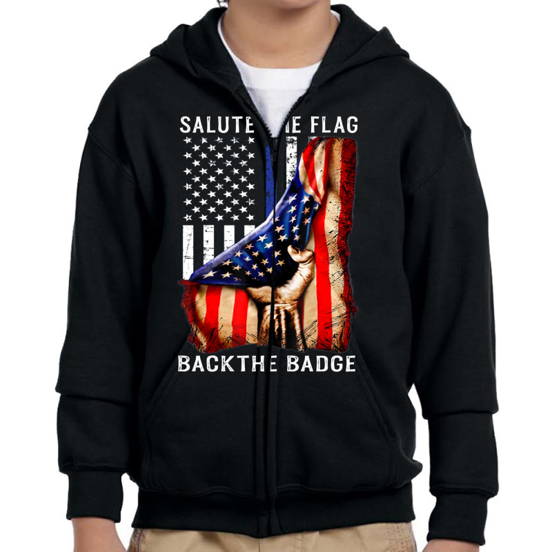 Salute The Flag Back The Badge Youth Zipper Hoodie by kakashop | Artistshot