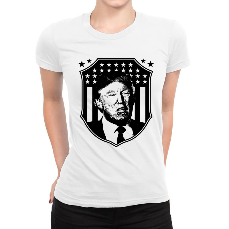 Donald Trump President 2020 - Usa Flag Gift Political Ladies Fitted T-Shirt by Diogo Calheiros | Artistshot