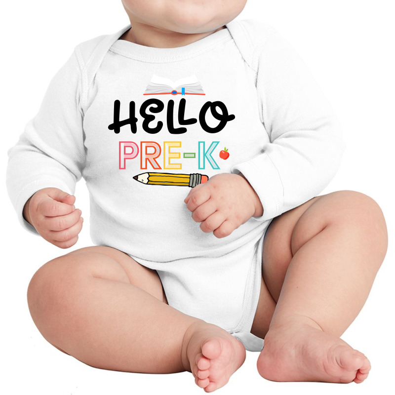 Hello Pre K Black Long Sleeve Baby Bodysuit by autlu2024 | Artistshot