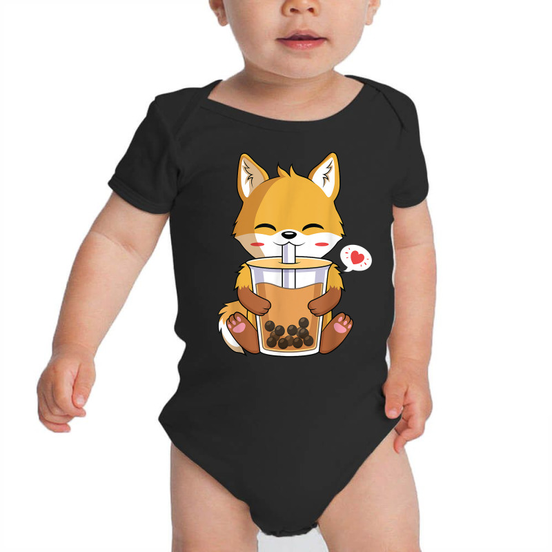 Kawaii Anime Fox Drinking Boba Bubble Tea Lover T Shirt Baby Bodysuit by atereabag | Artistshot