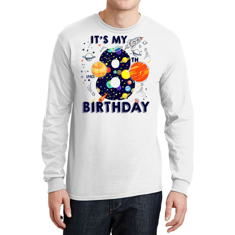 Kids Outer Space 8 Year Old 8th Birthday Party Boys Girls T Shirt Long Sleeve Shirts by emaliekrein | Artistshot