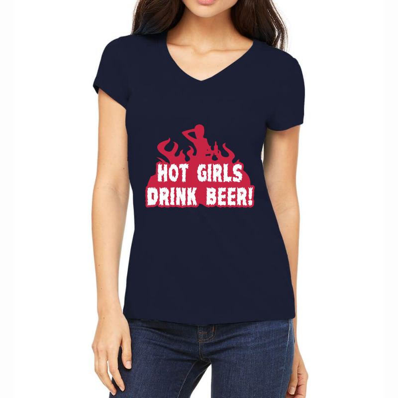 Custom Hot Girls Beer Women's V-neck T-shirt By Rendratedjo - Artistshot