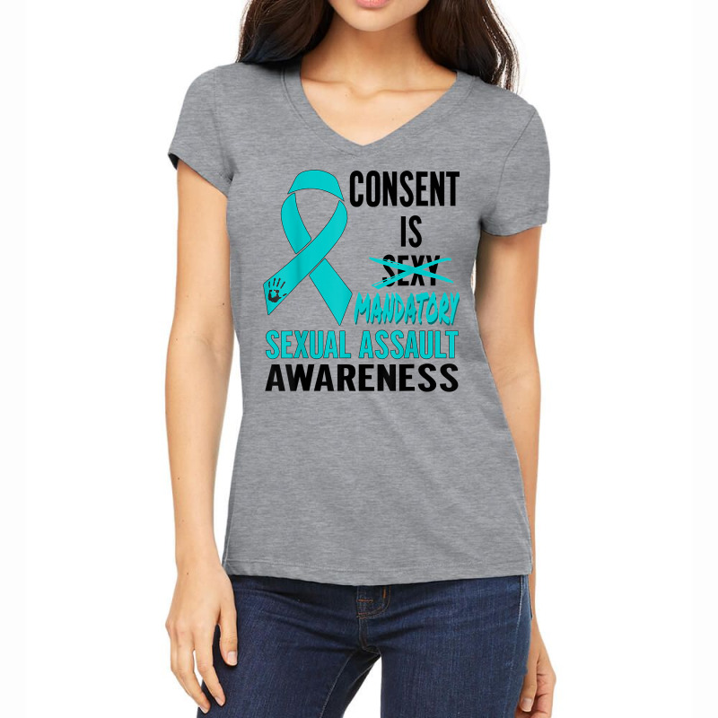 Nn Teal Ribbon Sexual Assault Awareness Costume Warrior T Shirt Women's V-Neck T-Shirt by atereabag | Artistshot