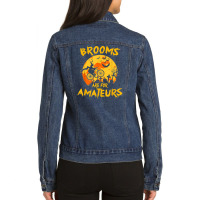 Brooms Are For Amateurs Funny Halloween Witch Riding Bicycle Ladies Denim Jacket | Artistshot