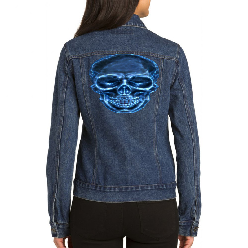 Electric Blue Skull Ladies Denim Jacket by sukhendu12 | Artistshot