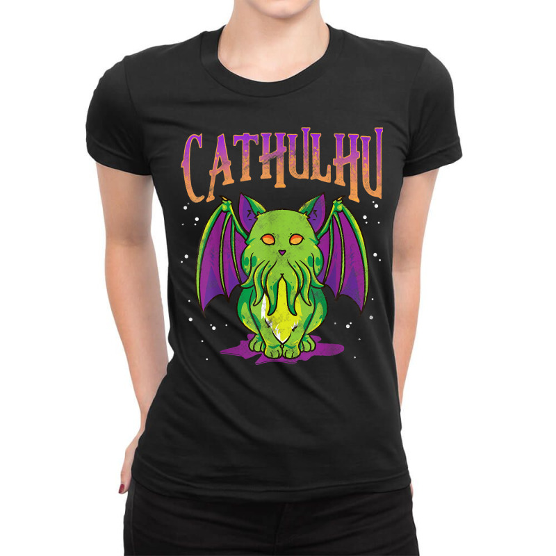 Cute Cathulhu Kawaii Kitten Cat Cthulhu Pun T Shirt Ladies Fitted T-Shirt by oluwafemimccullers | Artistshot