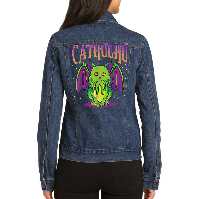 Cute Cathulhu Kawaii Kitten Cat Cthulhu Pun T Shirt Ladies Denim Jacket by oluwafemimccullers | Artistshot