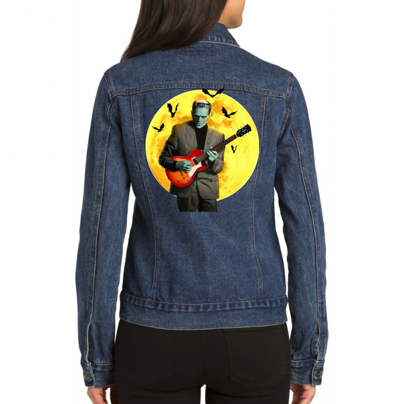 Frankenguitar Frankenstein Plays Electric Guitar Halloween Premium T S Ladies Denim Jacket by tamkyfashions | Artistshot