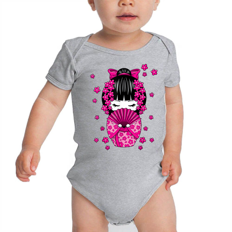 Kawaii Kokeshi Doll With Japanese Cherry Blossom Flowers T Shirt Baby Bodysuit | Artistshot