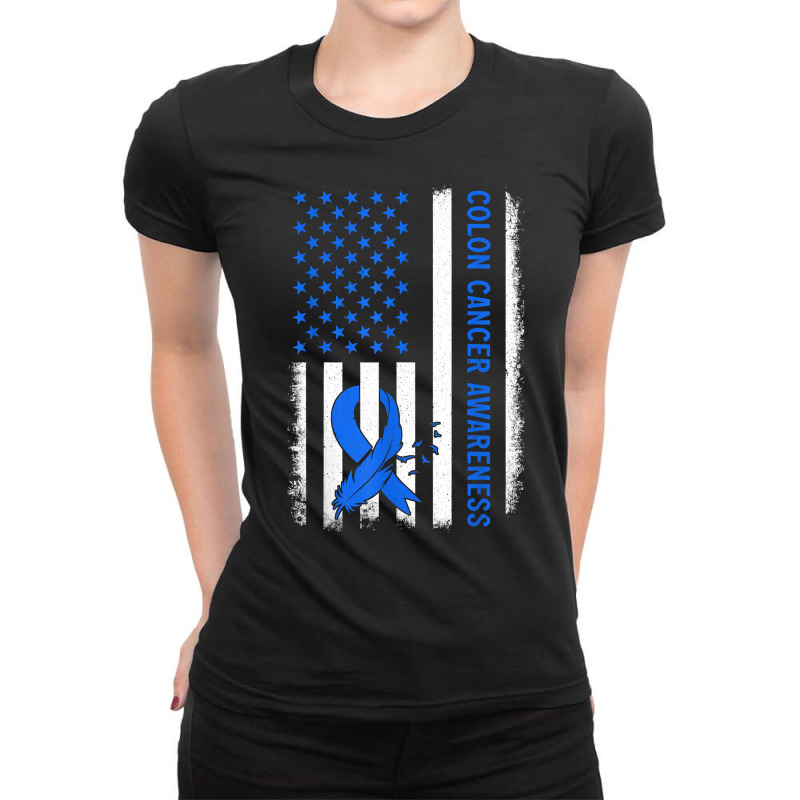 American Flag Colon Cancer Awareness Survivor Fighter T Shirt Ladies Fitted T-Shirt by adam.troare | Artistshot