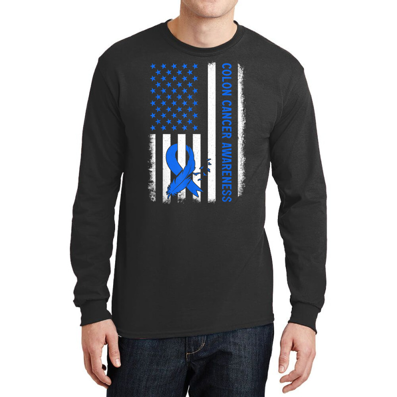 American Flag Colon Cancer Awareness Survivor Fighter T Shirt Long Sleeve Shirts by adam.troare | Artistshot