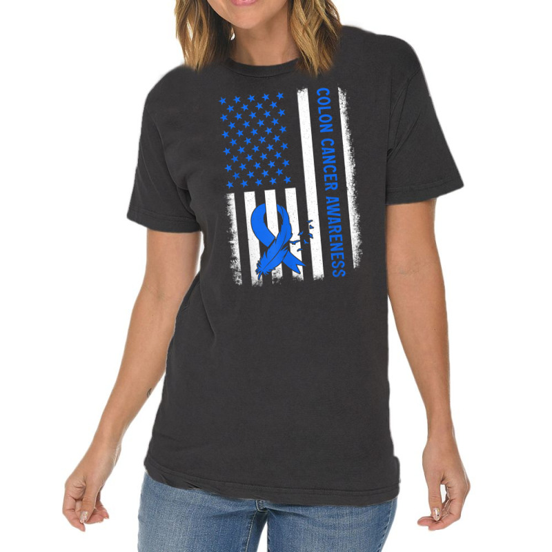 American Flag Colon Cancer Awareness Survivor Fighter T Shirt Vintage T-Shirt by adam.troare | Artistshot