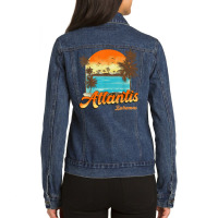 Atlantis Bahamas Beach Summer Vacation Palm Sunset T Shirt Ladies Denim Jacket | Artistshot