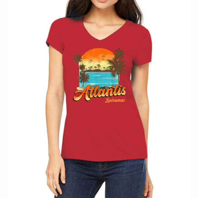 Atlantis Bahamas Beach Summer Vacation Palm Sunset T Shirt Women's V-Neck T-Shirt by lissuttie | Artistshot