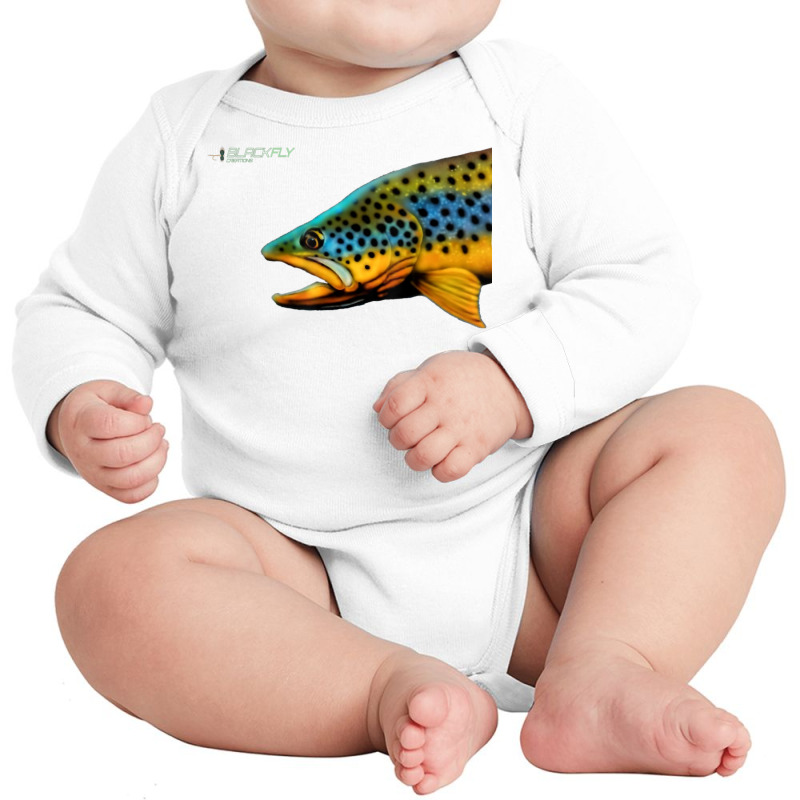 Black Fly Brown Trout Fishing Tenkara Fly Fishing T Shirt Long Sleeve Baby Bodysuit by lissuttie | Artistshot