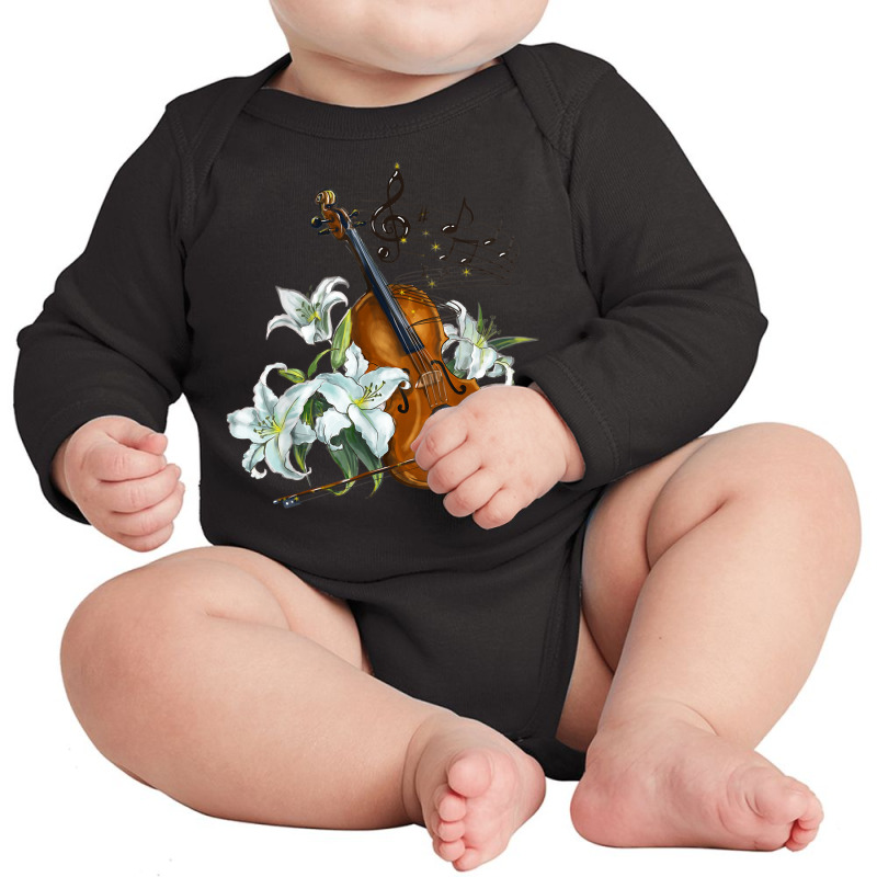 Floral Violin   Lilies Flower T Shirt Long Sleeve Baby Bodysuit by lissuttie | Artistshot