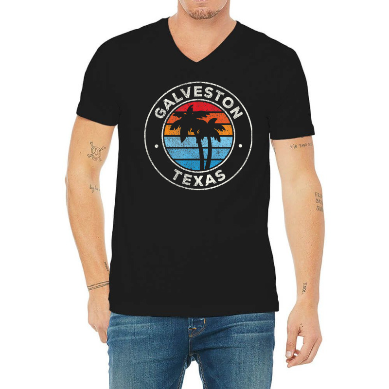 Galveston Texas Tx Vintage Graphic Retro 70s T Shirt V-Neck Tee by tamkyfashions | Artistshot