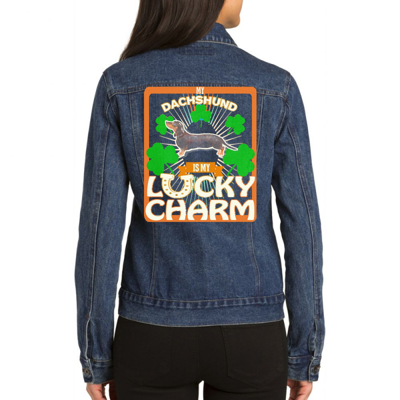 Dachshund T  Shirt My Black & Tan Dachshund Is My Lucky Charm   Gifts Ladies Denim Jacket by aboehm | Artistshot