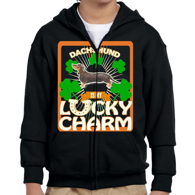 Dachshund T  Shirt My Black & Tan Dachshund Is My Lucky Charm   Gifts Youth Zipper Hoodie by aboehm | Artistshot