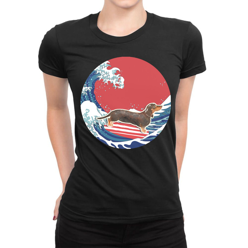 Dachshund T  Shirt Black & Tan Dachshund Gifts   Ocean Waves Surfing B Ladies Fitted T-Shirt by alfred65565 | Artistshot