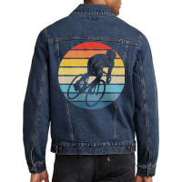 Biker T  Shirt Bicyclist Silhouette On A Distressed Retro Sunset Graph Men Denim Jacket | Artistshot