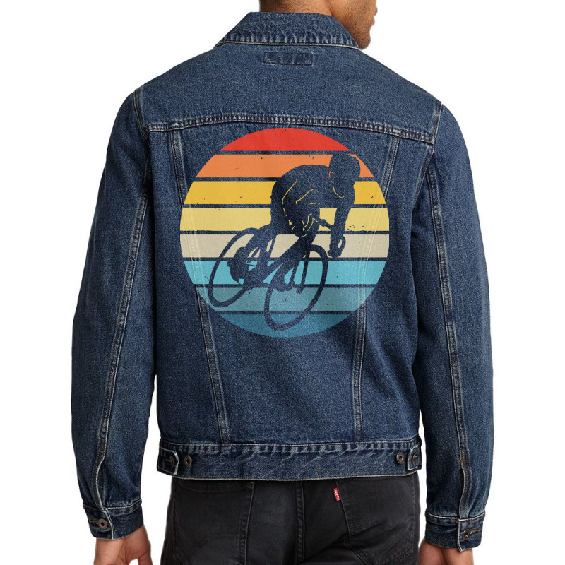 Biker T  Shirt Bicyclist Silhouette On A Distressed Retro Sunset Graph Men Denim Jacket | Artistshot