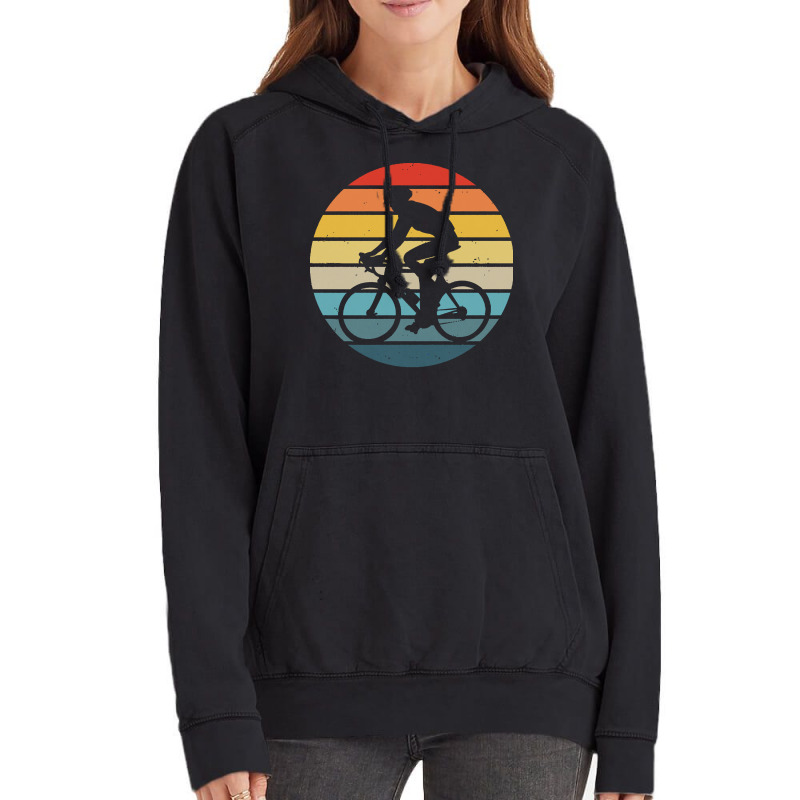 Biker T  Shirt Bicyclist Silhouette On A Distressed Retro Sunset Print Vintage Hoodie | Artistshot