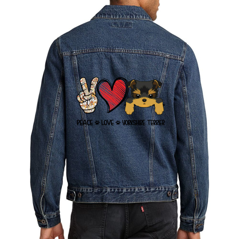 Peace Love Yorkshire Terrier Men Denim Jacket by hoainv | Artistshot