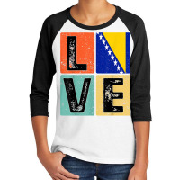 Vintage Retro I Love Bosnia Flag For Bosnian Pride Gift T Shirt Youth 3/4 Sleeve | Artistshot