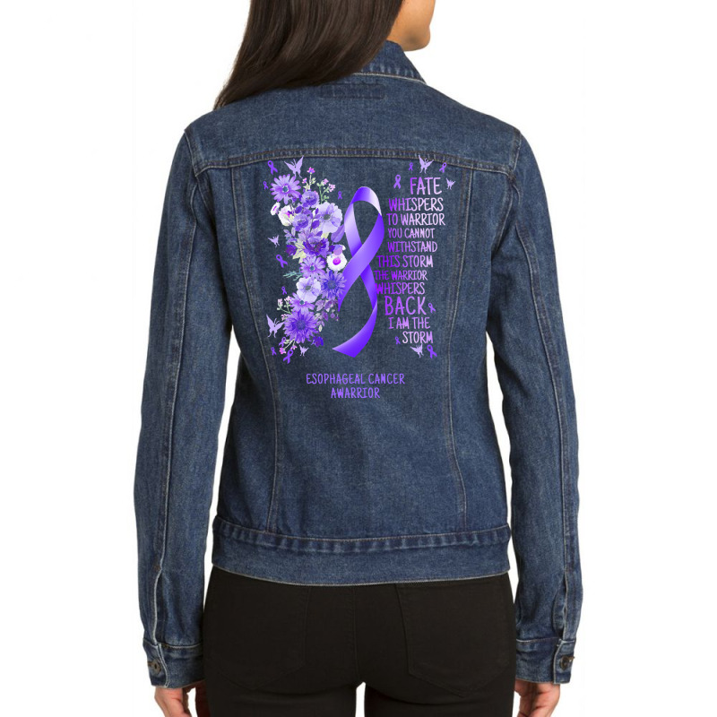 Esophageal Cancer T Shirtesophageal Cancer Warrior I Am The Storm Esop Ladies Denim Jacket by rico96716 | Artistshot