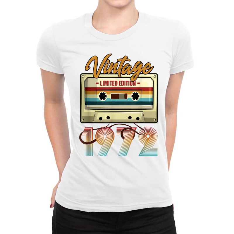 Vintage 1972 49th Birthday Cassette Tape For Men Women B Day Long Slee Ladies Fitted T-Shirt by oluwafemimccullers | Artistshot