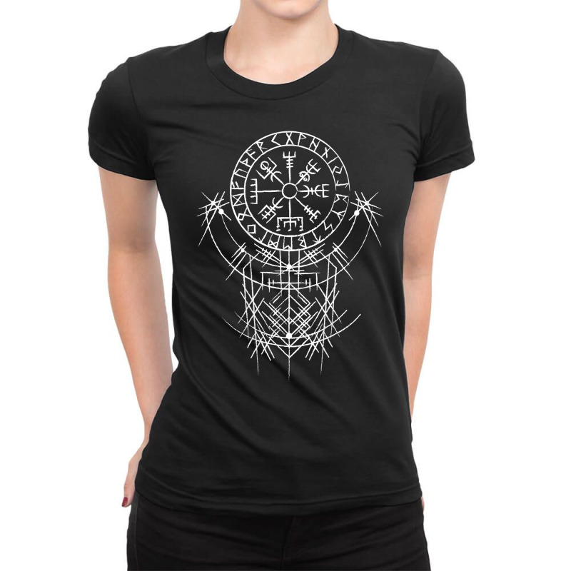 Vegvísir Viking Compass (on Back)   Vegvisir Vikings T Shirt Ladies Fitted T-Shirt by kadejahdomenick | Artistshot