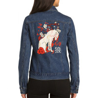 Japanese Wolf Floral Wolves Flower Japan T Shirt Ladies Denim Jacket | Artistshot