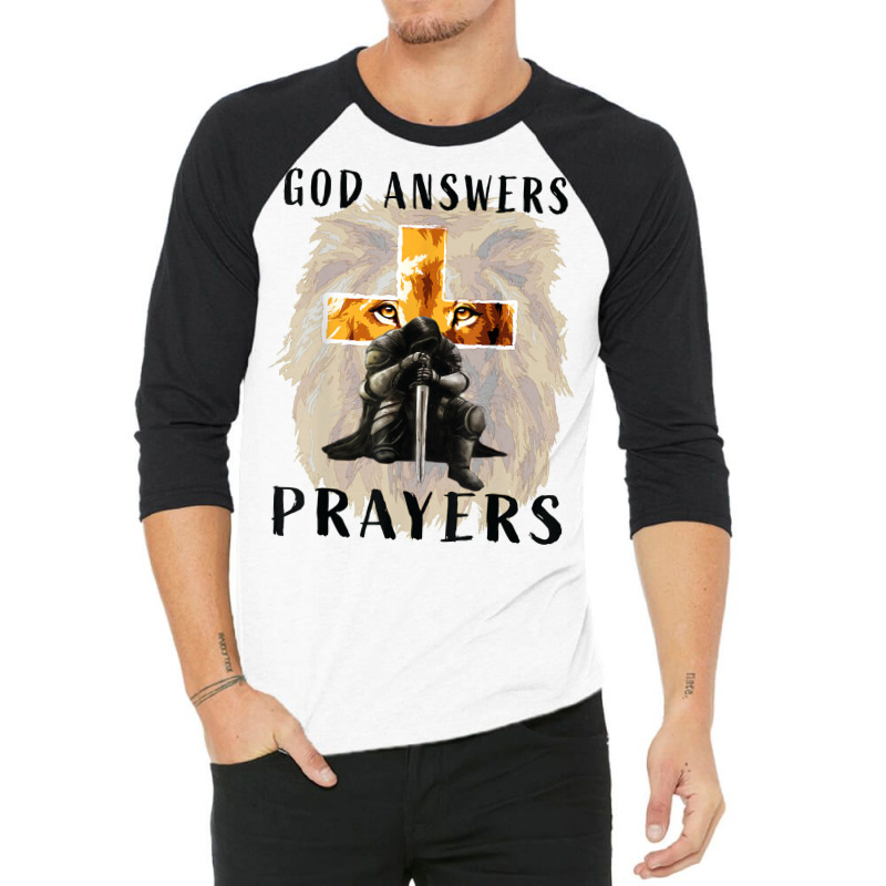 God Jesus Answers Prayers Warrior Men Christian Lion Graphic T Shirt 3/4 Sleeve Shirt | Artistshot