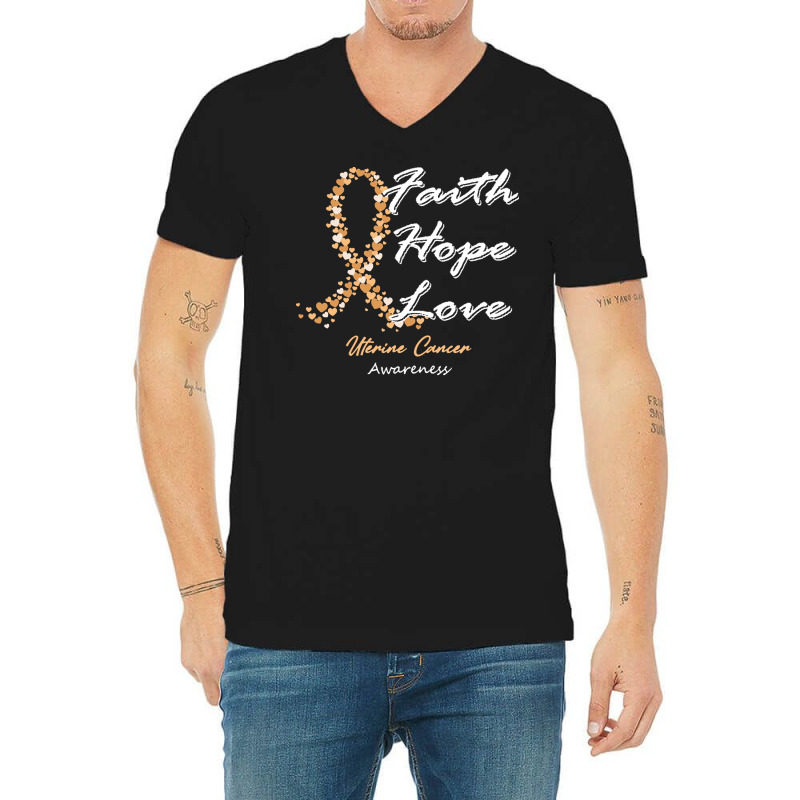 Uterine Cancer Awareness T  Shirt Uterine Cancer Awareness Faith Hope V-Neck Tee by rico96716 | Artistshot