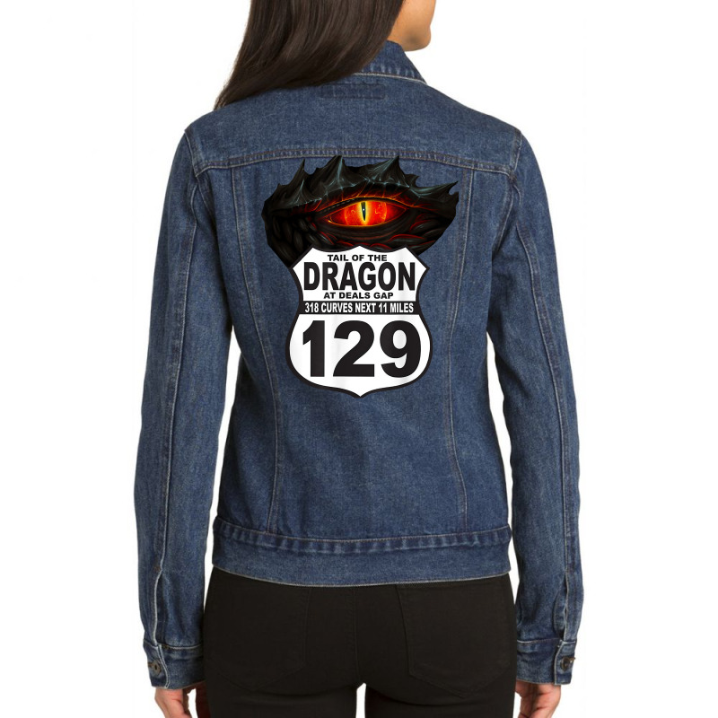 Motorcycle Highway 129 Tail The Dragon Deals Gap 318 Curves T Shirt Ladies Denim Jacket | Artistshot