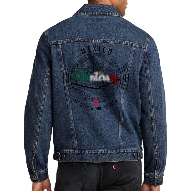 Monterrey Mexico Road Map Art - Earth Tones Men Denim Jacket | Artistshot