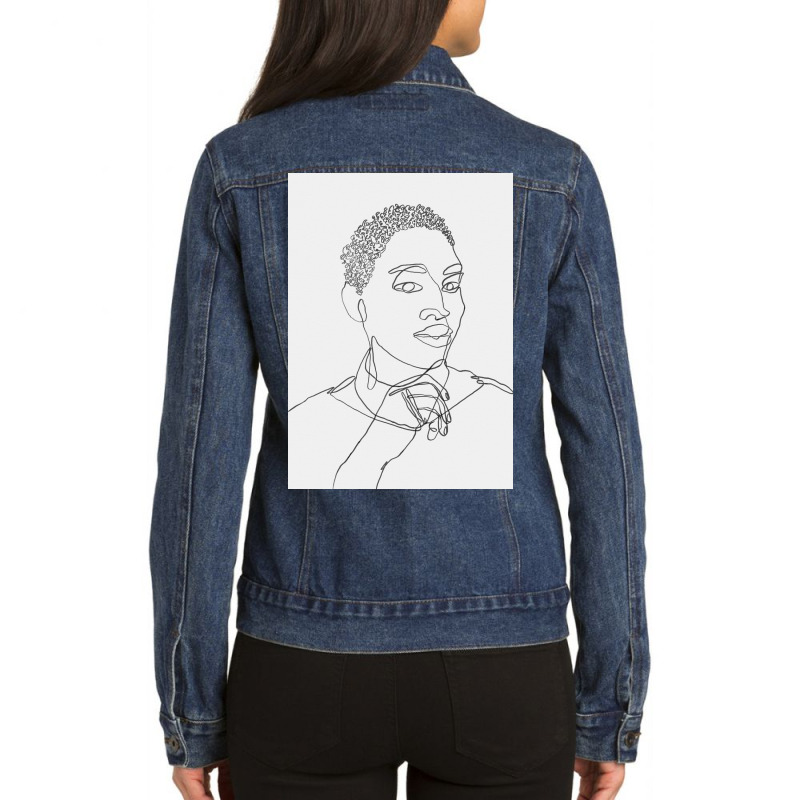 Black Woman One Line Art Ladies Denim Jacket by Doodle Intent | Artistshot