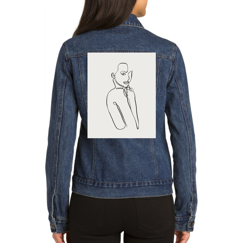 Nude Women One Line Art With Grey Background Ladies Denim Jacket by Doodle Intent | Artistshot